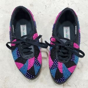 Vintage Colorwerks Beaded sneaker shoes women's size 5 multicolor Art To Wear